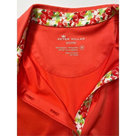 Peter Millar Golf Polo Tangerine Orange Wicking UPF Contrast Collar Size Medium - Picture 7 of 9